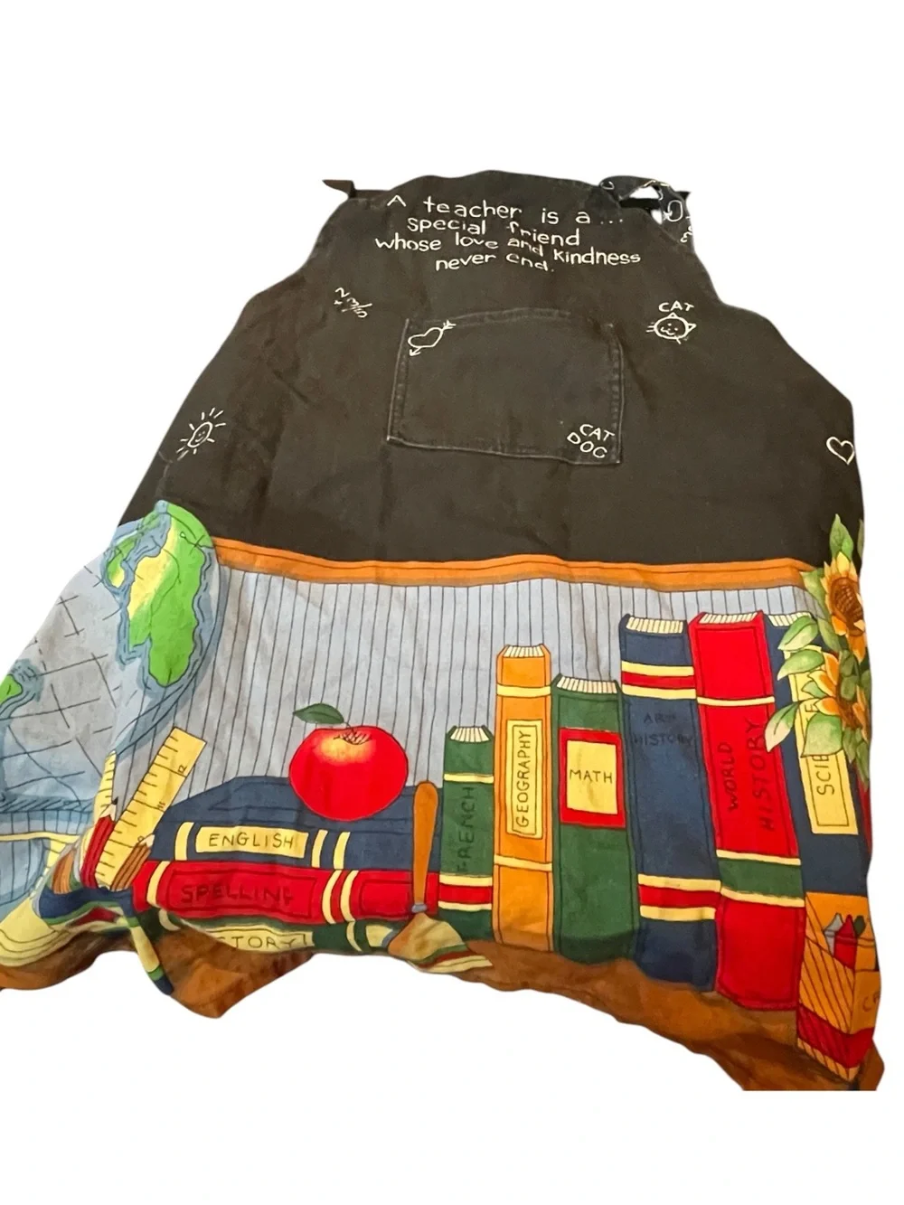 Vintage Teacher Apron Books Apple Print Front Pocket Adjustable
